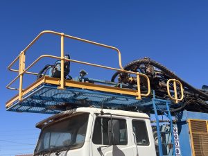 Work platform and mast area viewed from front, Hydco 70 rotary drill rig