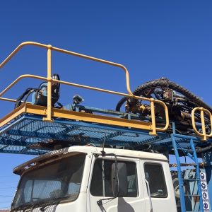 Work platform and mast area viewed from front, Hydco 70 rotary drill rig