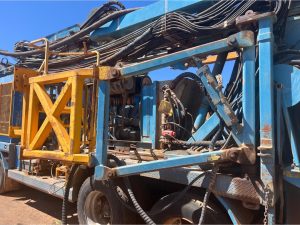 Rod handler and rear area, side view Hydco 70 rotary drill rig
