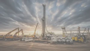 Industrial Drilling Equipment at Sunset | Oil and Gas Industry