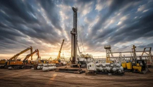 Industrial Drilling Equipment at Sunset | Oil and Gas Industry